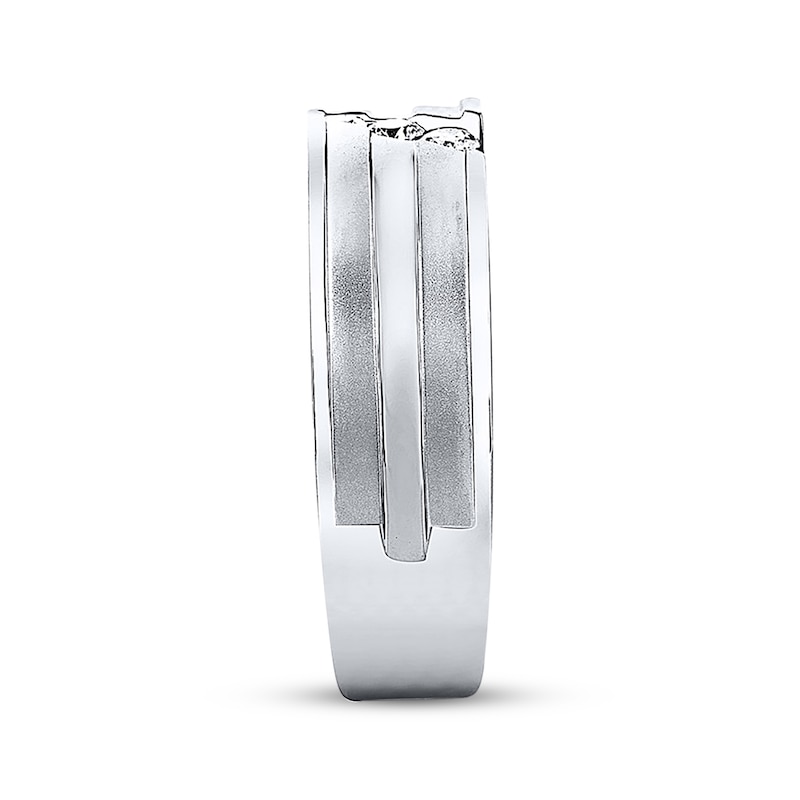 Previously Owned Men's THE LEO Wedding Band 1/6 ct tw Round-cut Diamonds 14K White Gold