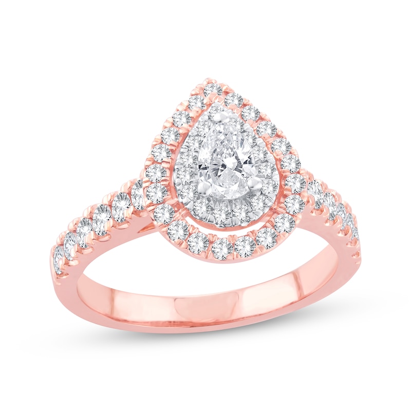 Main Image 1 of Previously Owned Diamond Engagement Ring 1 ct tw Pear & Round 14K Rose Gold