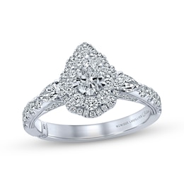 Previously Owned Monique Lhuillier Bliss Diamond Engagement Ring 1-1/4 ct tw Pear & Round-cut 18K White Gold