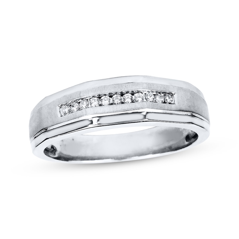 Main Image 1 of Previously Owned Men's Diamond Wedding Band 1/10 ct tw Round-cut 10K White Gold