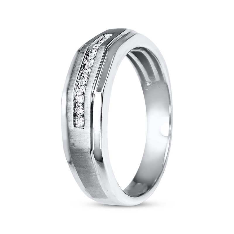 Main Image 2 of Previously Owned Men's Diamond Wedding Band 1/10 ct tw Round-cut 10K White Gold