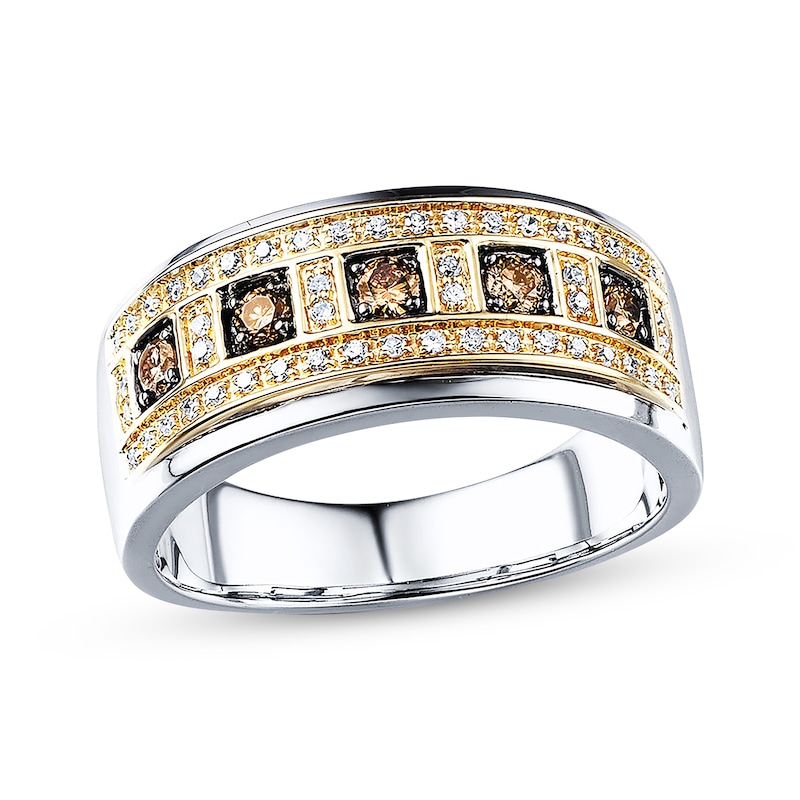 Previously Owned Men's Brown/White Diamond Wedding Band 1/2 ct tw Round-cut 10K Two-Tone Gold - Size 7