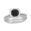 Thumbnail Image 1 of Neil Lane Cushion-Cut Black Diamond & White Diamond Halo Bridal Set 2-1/5 ct tw 14K White Gold