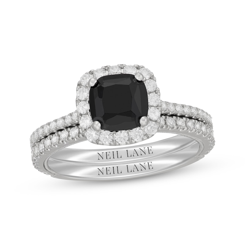 Main Image 1 of Neil Lane Cushion-Cut Black Diamond & White Diamond Halo Bridal Set 2-1/5 ct tw 14K White Gold