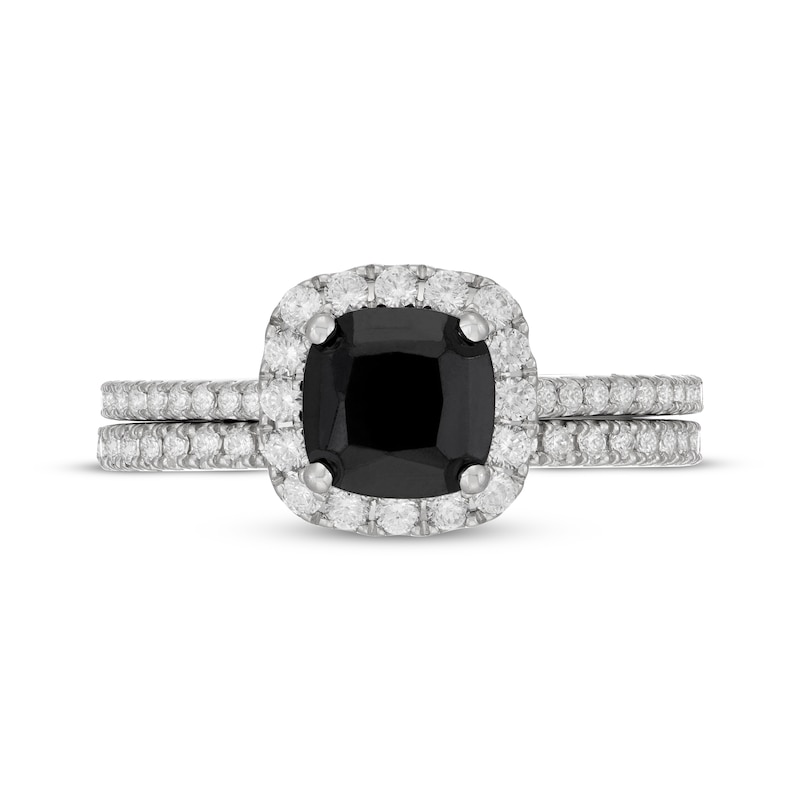 Main Image 3 of Neil Lane Cushion-Cut Black Diamond & White Diamond Halo Bridal Set 2-1/5 ct tw 14K White Gold