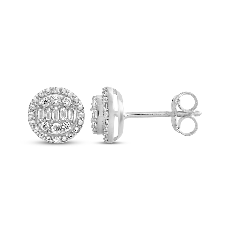 Main Image 1 of Previously Owned Diamond Earrings 1/6 ct tw Round & Baguette 10K White Gold