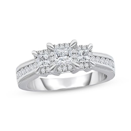 Previously Owned Three-Stone Diamond Engagement Ring 1 ct tw Princess & Round-Cut 10K White Gold