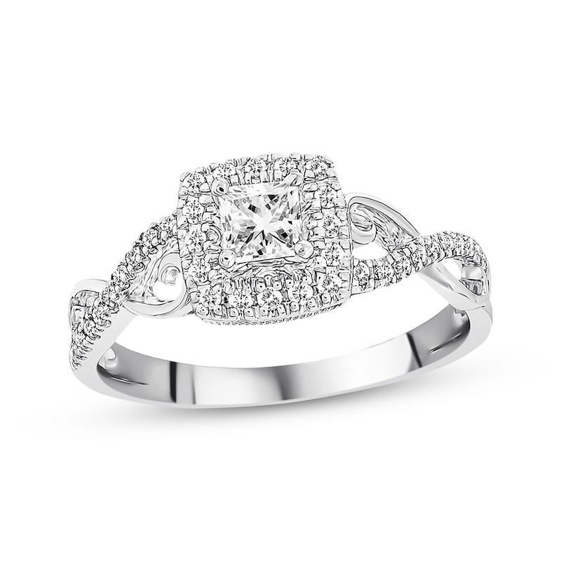 Main Image 1 of Previously Owned Diamond Engagement Ring 3/8 ct tw Princess & Round-cut 10K White Gold