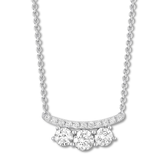 Previously Owned Three-Stone Diamond Necklace 1 ct tw Round-cut 14K White Gold 18"