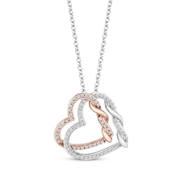 Previously Owned Hallmark Diamonds Hearts Necklace 1/4 ct tw 10K Rose Gold Sterling Silver 18”