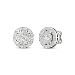 Previously Owned Diamond Halo Stud Earrings 1 ct tw Round-Cut 10K White Gold