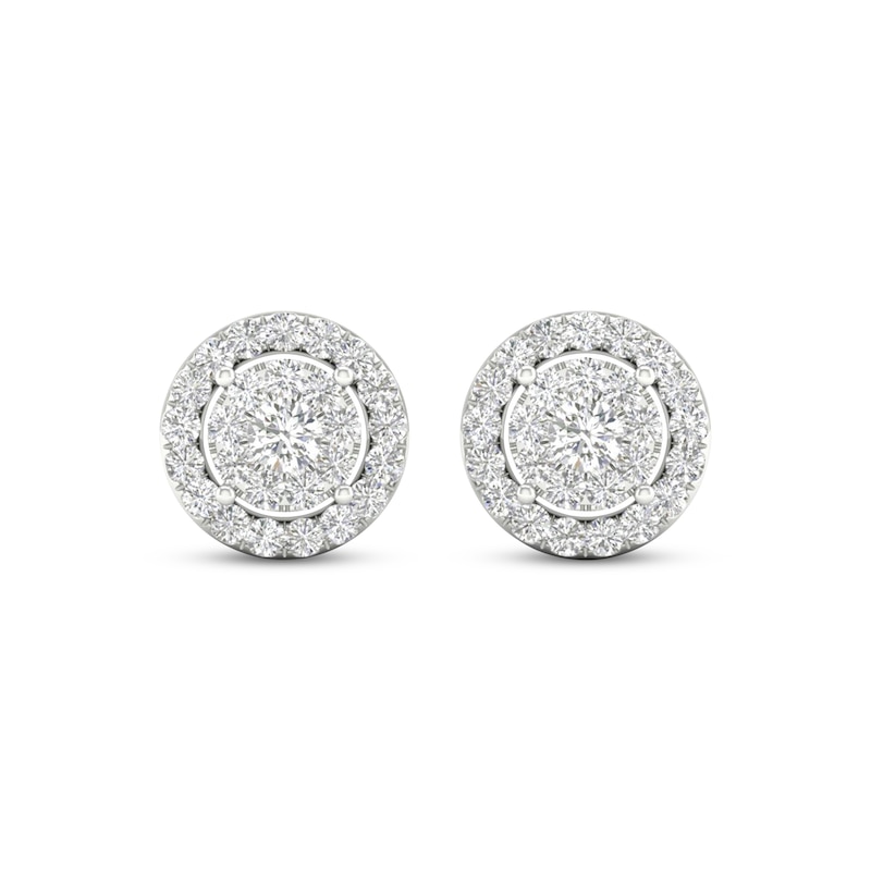 Main Image 2 of Previously Owned Diamond Halo Stud Earrings 1 ct tw Round-Cut 10K White Gold