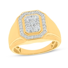 Previously Owned Men's Diamond Halo Ring 1 ct tw Round-cut 10K Yellow Gold