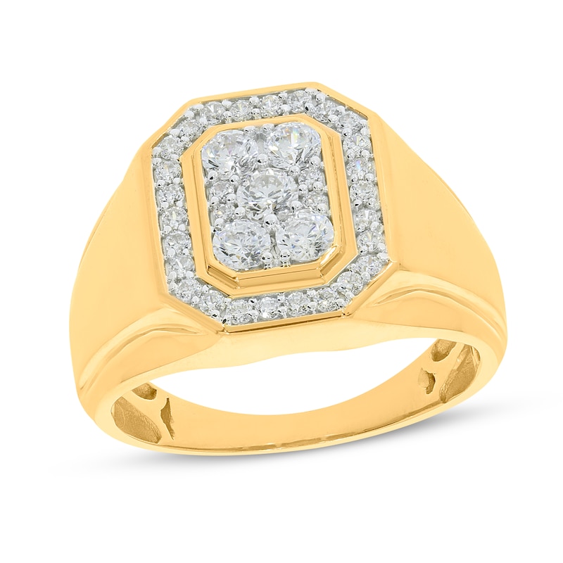 Main Image 1 of Previously Owned Men's Diamond Halo Ring 1 ct tw Round-cut 10K Yellow Gold