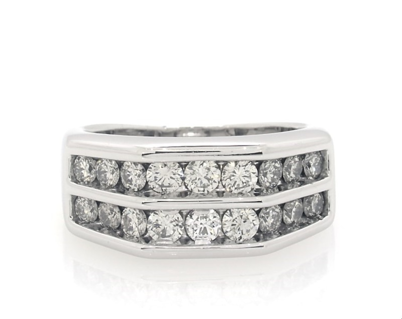 Main Image 1 of Previously Owned Men's Diamond Two-Row Wedding Band 1-1/2 ct tw 10K White Gold