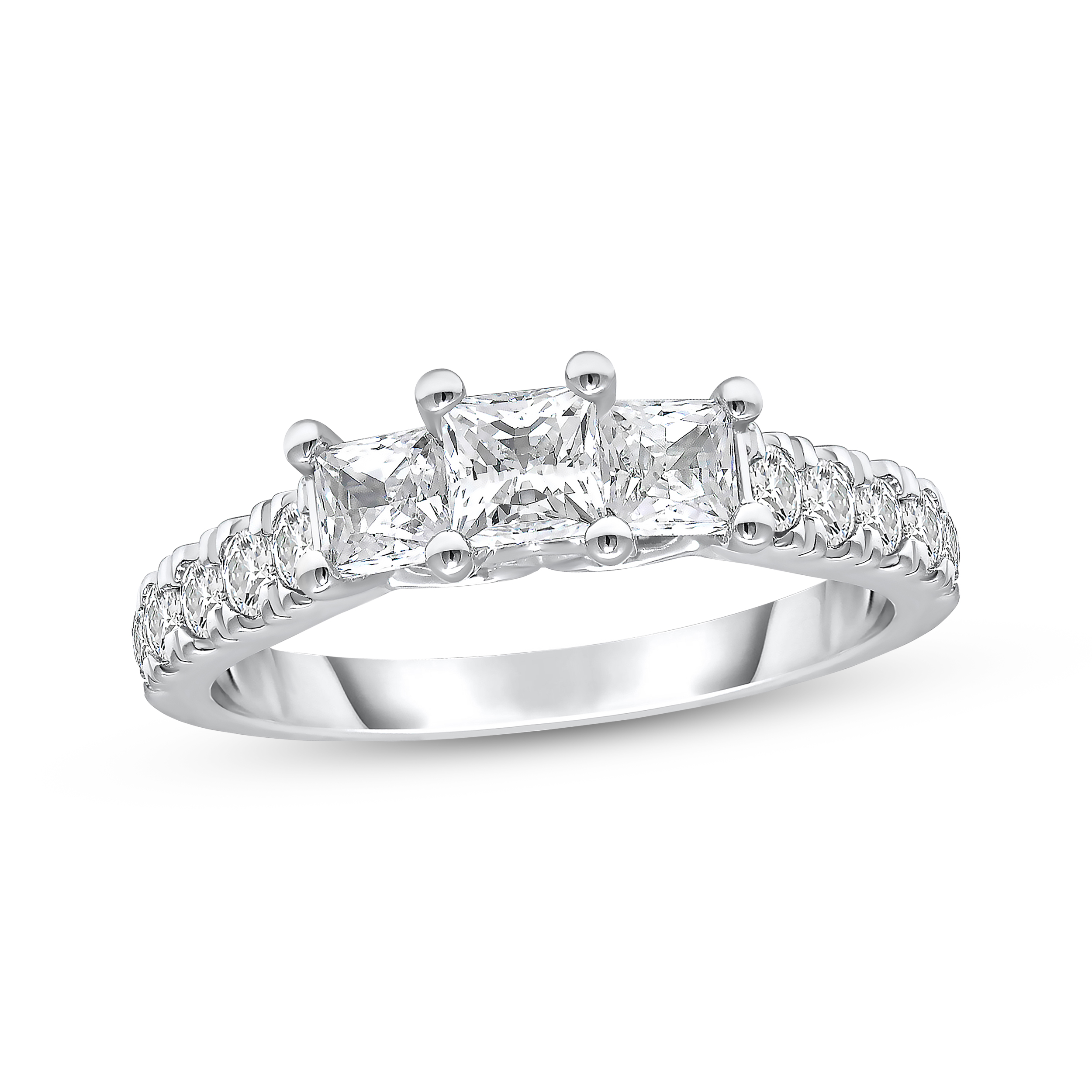 Princess-Cut Diamond Three-Stone Engagement Ring 1-1/2 ct tw 14K White ...