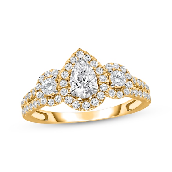 Memories Moments Magic Pear-Shaped Diamond Three-Stone Engagement Ring 1 ct tw 14K Yellow Gold