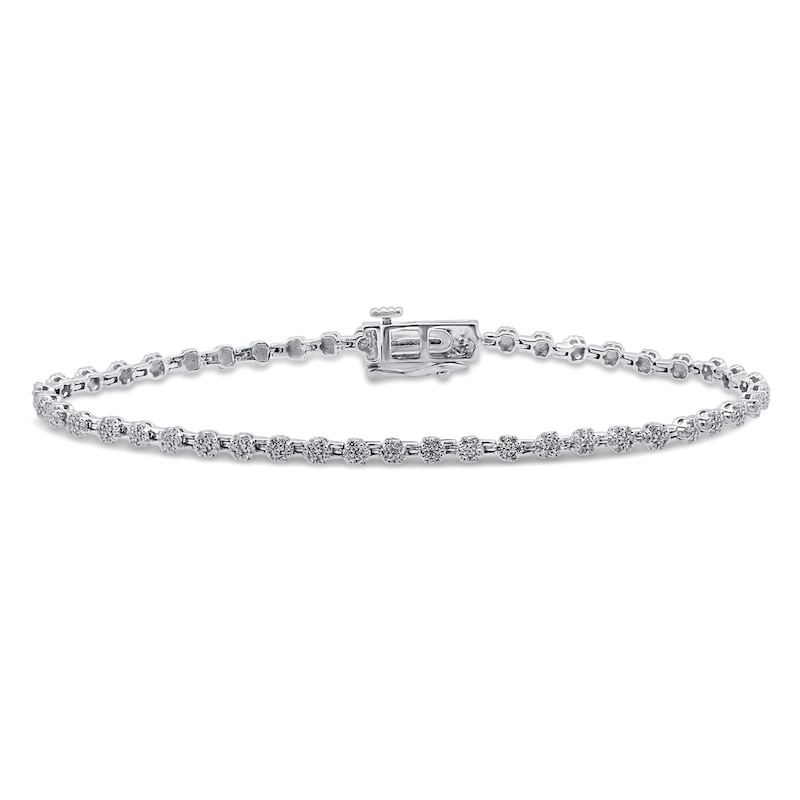 Previously Owned Diamond Flower Bracelet 1 ct tw Round-cut 10K White ...
