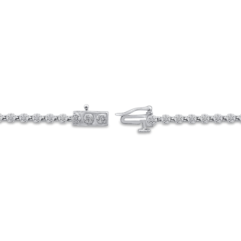 Main Image 3 of Previously Owned Diamond Flower Bracelet 1 ct tw Round-cut 10K White Gold