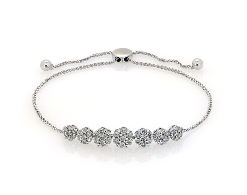 Main Image 1 of Previously Owned Multi-Diamond Bolo Bracelet 1 ct tw 10K White Gold 9.5&quot;