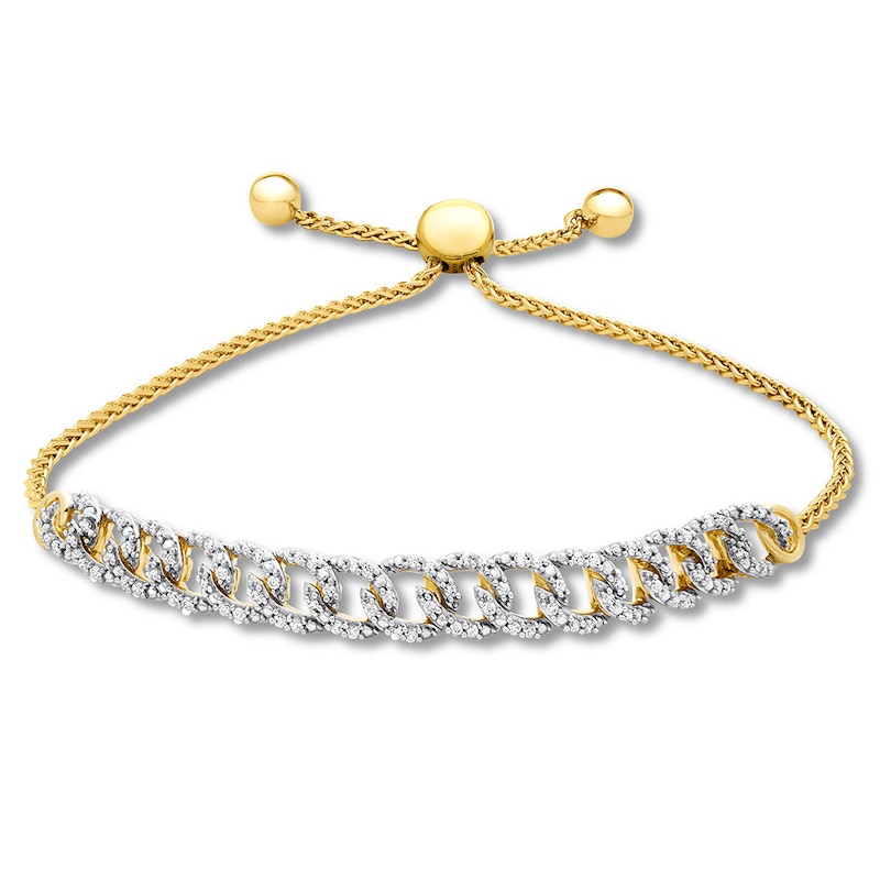 Previously Owned Diamond Link Bolo Bracelet 1/4 ct tw Round-cut 10K Yellow Gold 9.5"