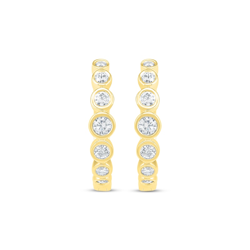 Main Image 2 of Previously Owned Diamond Bezel Hoop Earrings 1/2 ct tw Round-cut 10K Yellow Gold