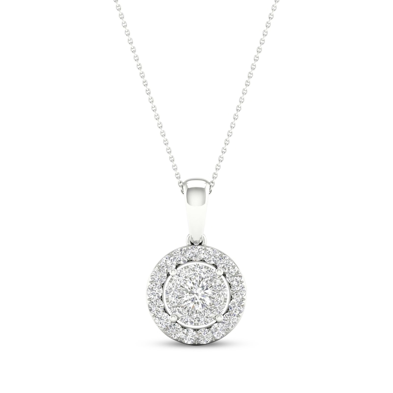 Main Image 1 of Previously Owned Multi-Diamond Necklace 1/2 ct tw Round-Cut 10K White Gold 18&quot;