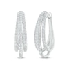 Thumbnail Image 1 of Previously Owned Diamond Three-Row Pave Hoop Earrings 1 ct tw Round-cut 10K White Gold