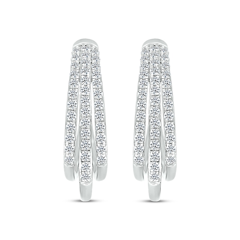 Main Image 2 of Previously Owned Diamond Three-Row Pave Hoop Earrings 1 ct tw Round-cut 10K White Gold