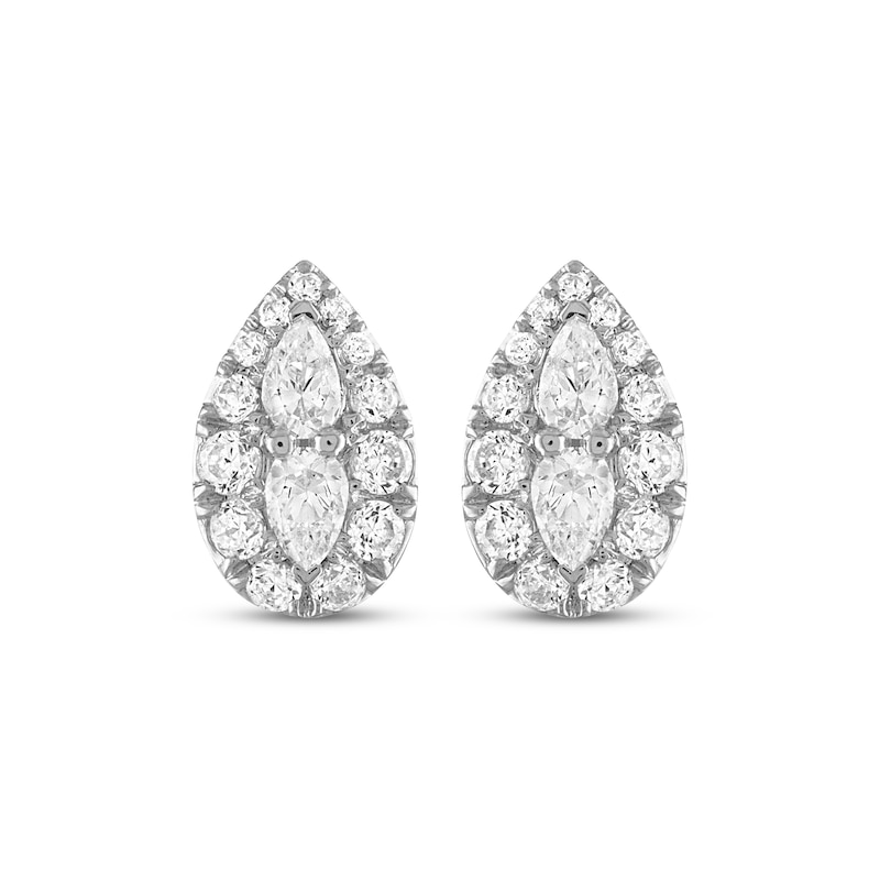 1-1/4-ct.-Halo Pear shape Diamond-Earrings, - Earring Studs with