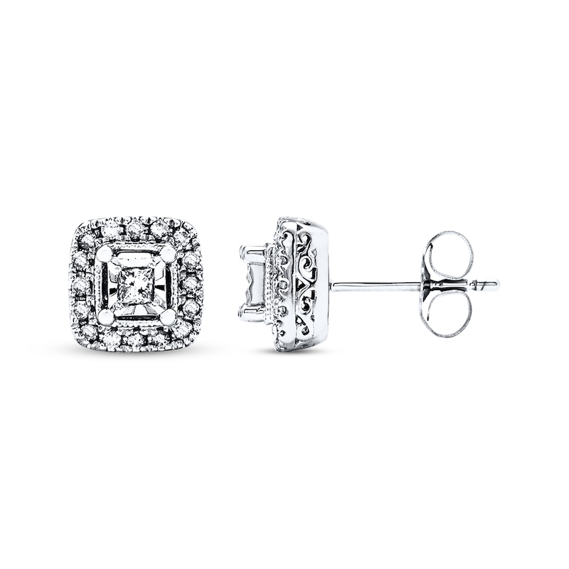 Main Image 1 of Previously Owned Diamond Earrings 1/4 ct tw Princess-cut 10K White Gold