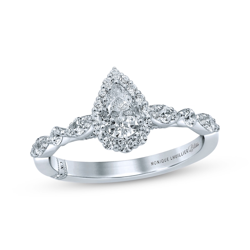 Main Image 1 of Previously Owned Monique Lhuillier Bliss Diamond Engagement Ring 7/8 ct tw Pear & Round-cut 18K White Gold