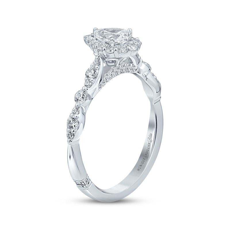 Main Image 2 of Previously Owned Monique Lhuillier Bliss Diamond Engagement Ring 7/8 ct tw Pear & Round-cut 18K White Gold