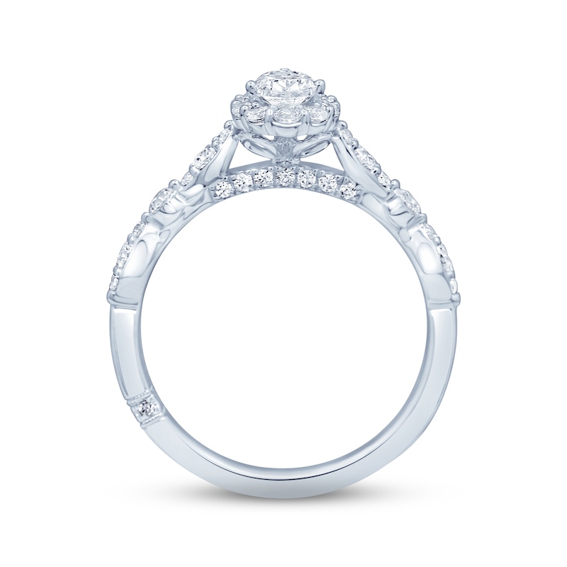 Main Image 3 of Previously Owned Monique Lhuillier Bliss Diamond Engagement Ring 7/8 ct tw Pear & Round-cut 18K White Gold