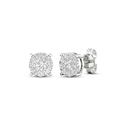 Previously Owned Diamond Halo Stud Earrings 1/2 ct tw Round-Cut 10K White Gold