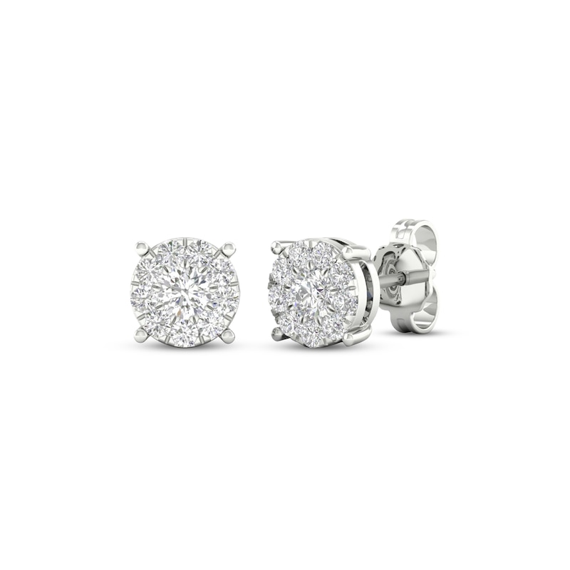 Main Image 1 of Previously Owned Diamond Halo Stud Earrings 1/2 ct tw Round-Cut 10K White Gold