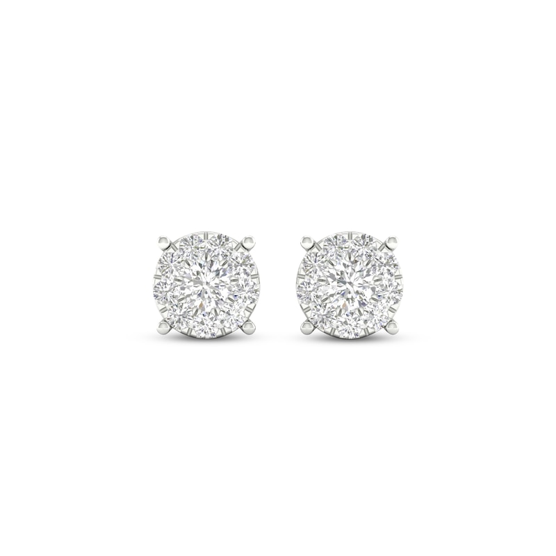 Main Image 2 of Previously Owned Diamond Halo Stud Earrings 1/2 ct tw Round-Cut 10K White Gold