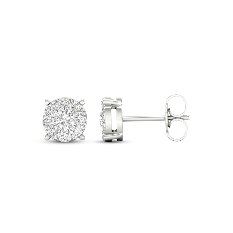 Main Image 3 of Previously Owned Diamond Halo Stud Earrings 1/2 ct tw Round-Cut 10K White Gold