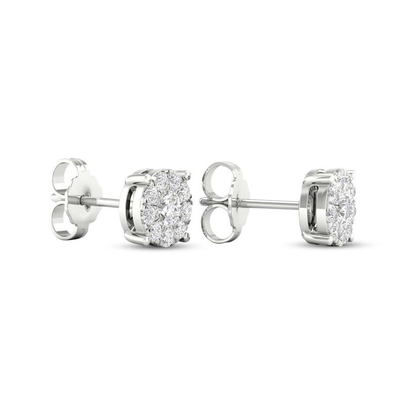 Main Image 4 of Previously Owned Diamond Halo Stud Earrings 1/2 ct tw Round-Cut 10K White Gold