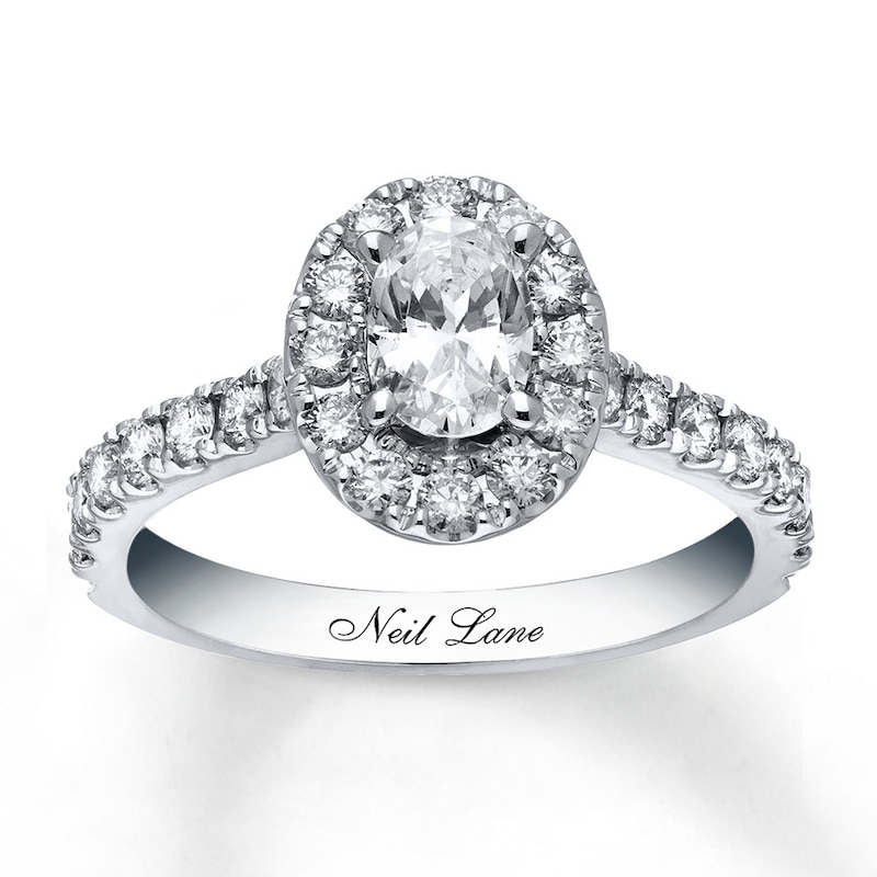 Main Image 1 of Previously Owned Neil Lane Engagement Ring 1-1/2 ct tw Oval & Round-cut Diamonds 14K White Gold Size 5.5