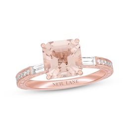 Previously Owned Neil Lane Asscher-Cut Morganite Engagement Ring 3/8 ct tw Diamonds 14K Rose Gold - Size 5.5