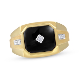 Previously Owned Men's Black Onyx & Diamond Ring 10K Yellow Gold