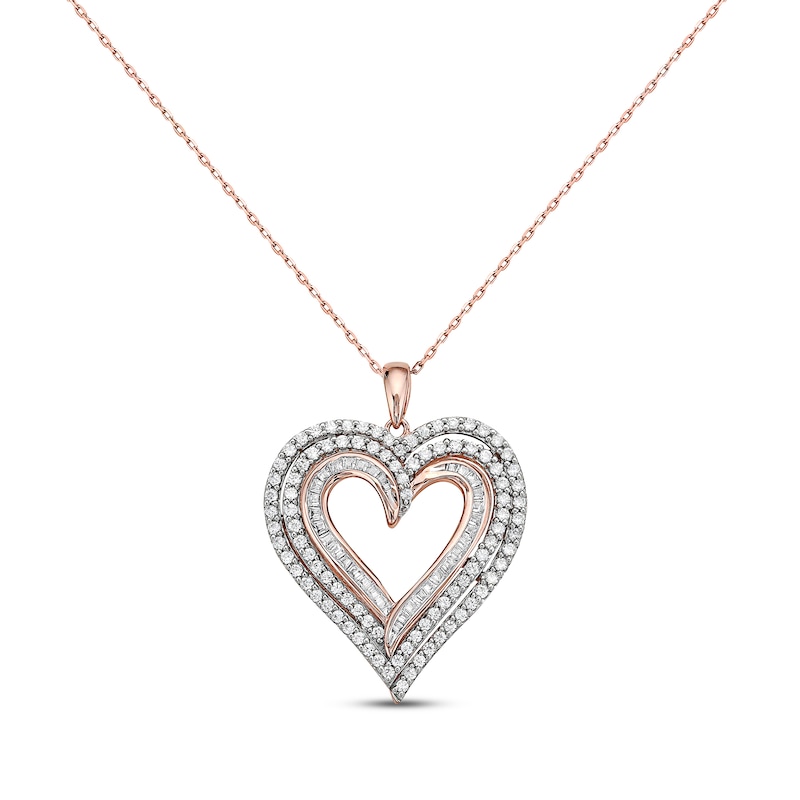 Main Image 1 of Previously Owned Diamond Heart Necklace 1 ct tw Round & Baguette-cut 10K Two-Tone Gold 18&quot;