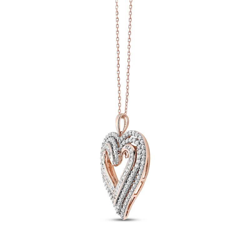 Main Image 2 of Previously Owned Diamond Heart Necklace 1 ct tw Round & Baguette-cut 10K Two-Tone Gold 18&quot;