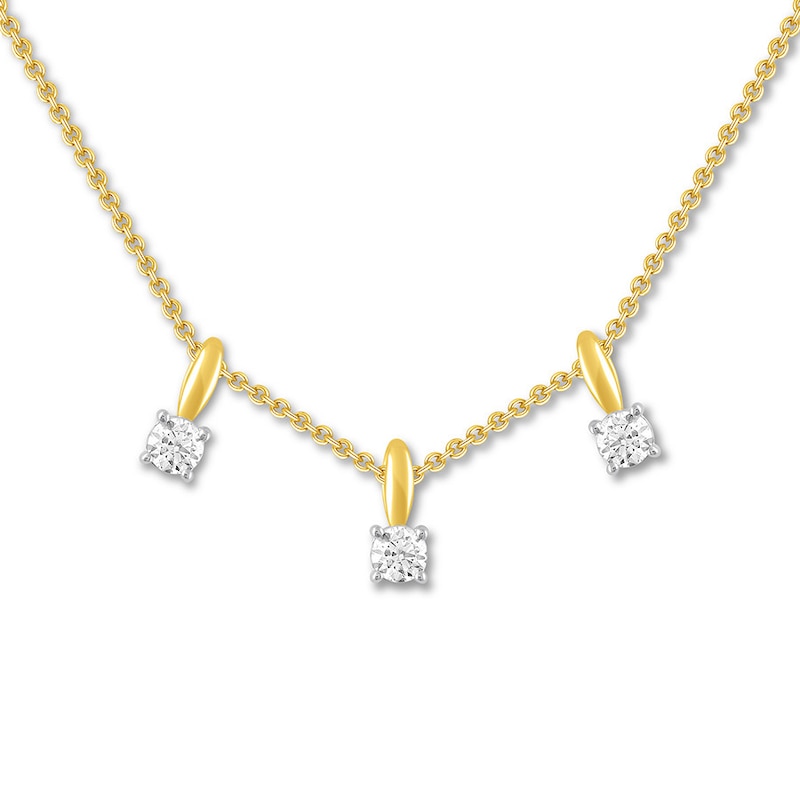 Main Image 1 of Previously Owned Three-Stone Diamond Necklace 1/3 ct tw 10K Yellow Gold 18&quot;