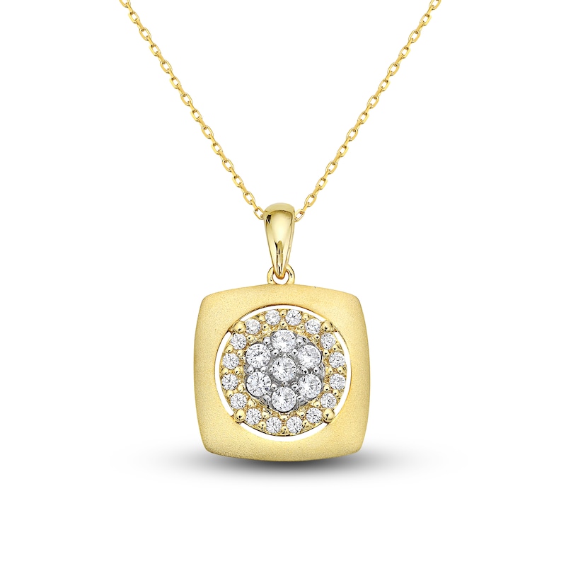 Main Image 1 of Previously Owned Diamond Square Necklace 1/2 ct tw Round-cut 10K Yellow Gold 18&quot;