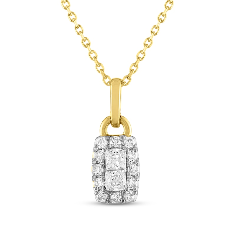 Main Image 1 of Previously Owned Forever Connected Diamond Necklace 1/3 ct tw Round & Princess-cut 10K Yellow Gold 18&quot;