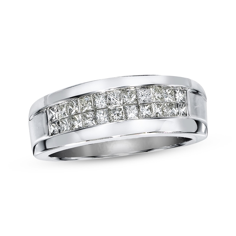 Main Image 1 of Previously Owned Men's Diamond Wedding Band 1 ct tw Square-cut 14K White Gold