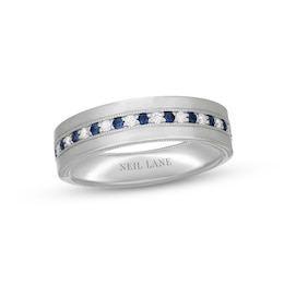 Previously Owned Neil Lane Men's Diamond & Blue Sapphire Wedding Band 1/6 ct tw 14K White Gold