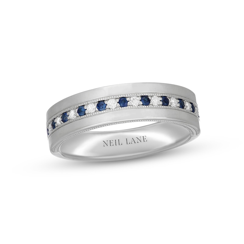 Previously Owned Neil Lane Men's Diamond & Blue Sapphire Wedding Band 1/6 ct tw 14K White Gold